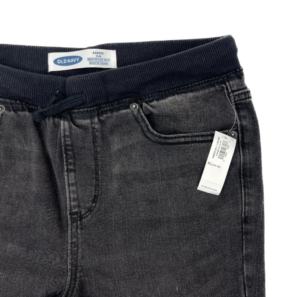 NWT Old Navy Karate Rib Knit Waist Washed Black Pull On Jeans Kids Boys XL 14-16 - Picture 8 of 14